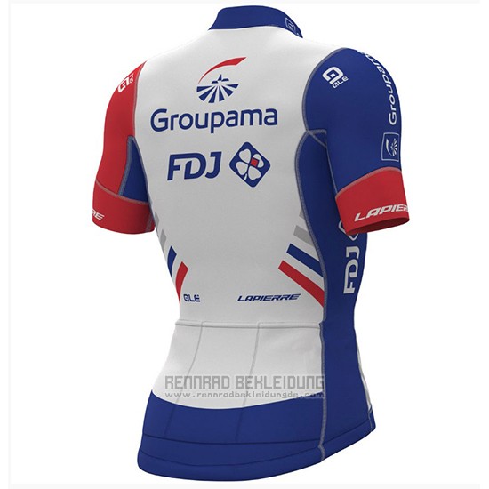 2018 Fahrradbekleidung Groupama FDJ PRS Wei und Blau Trikot Kurzarm und Tragerhose